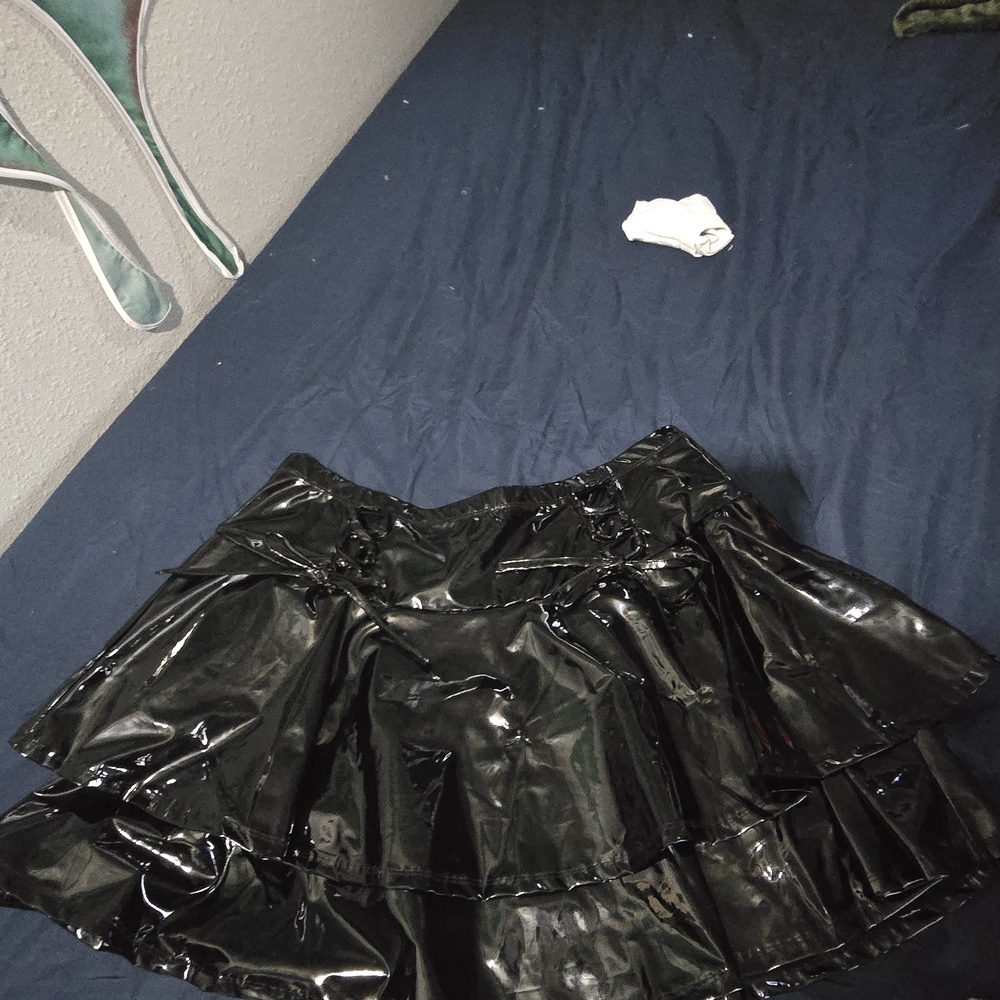Glossy Black A-Line Skirt